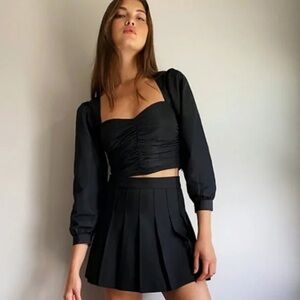 NWT Sunday Best Black Petal Puff Sleeve Blouse